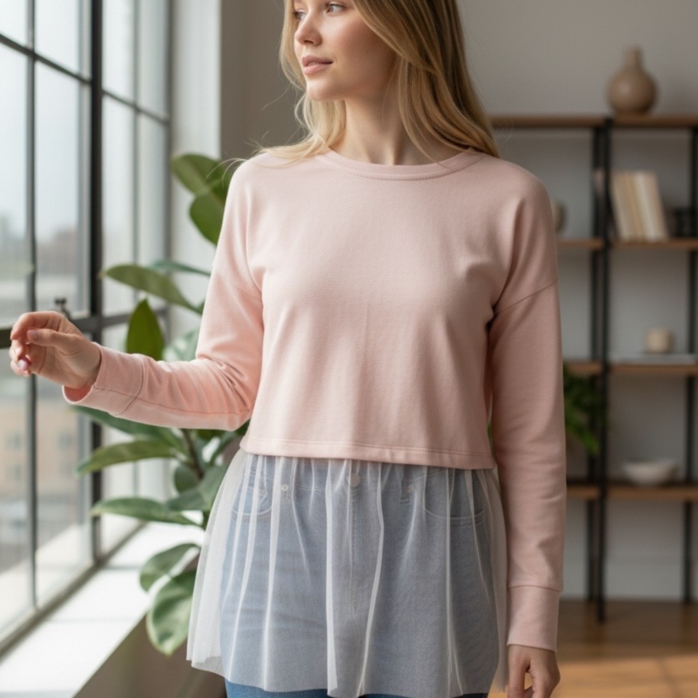 Melrose and Market Blush Pink Layered Sweatshirt